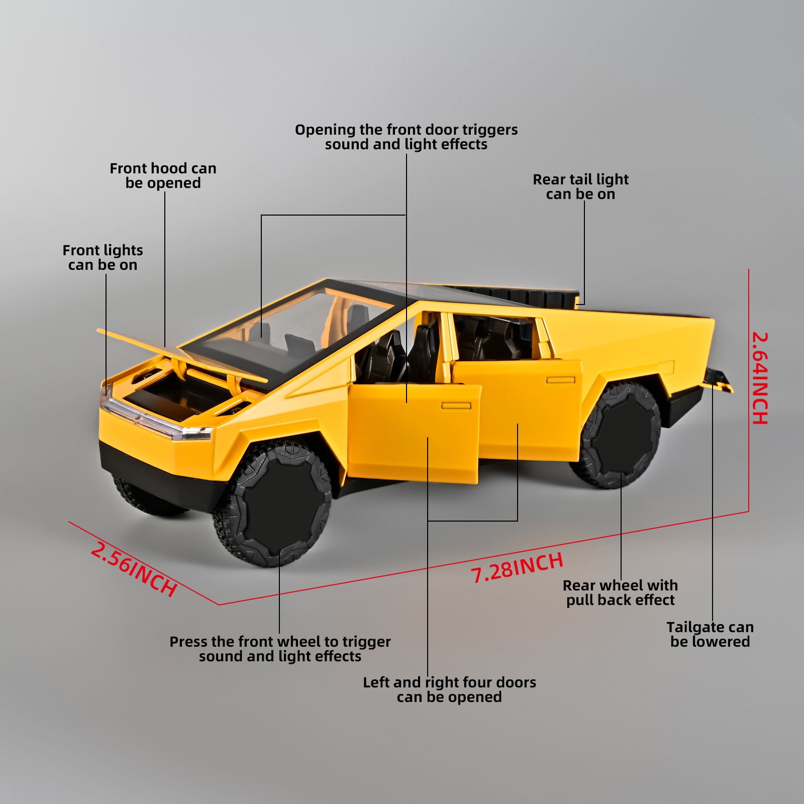 Anmyjuly 1/32 scale Alloy diecast pickup truck toy for boys age 4-7, pull back toy Cars, metal toy Trucks, Rugged and Durable,Halloween cybertruck gift