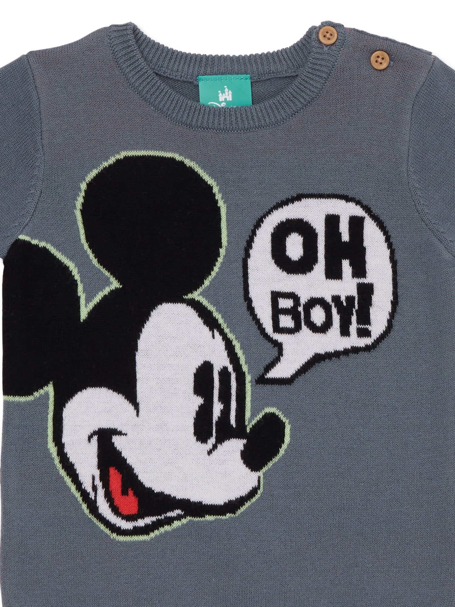 Disney Mickey Mouse Baby Boy Jacquard Knit Sweater with Buttons at Shoulder, Sizes 0/3M-24M