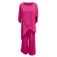 thumbnail image 4 of NMMUED Women’s Cotton Linen 2 Piece Set Summer Casual Lounge Outfit Asymmetrical Draped Top Full Length Wide Leg Pants with Pockets Loose Fit Matching Loungewear Linen Outfits Women 2 Piece, 4 of 5