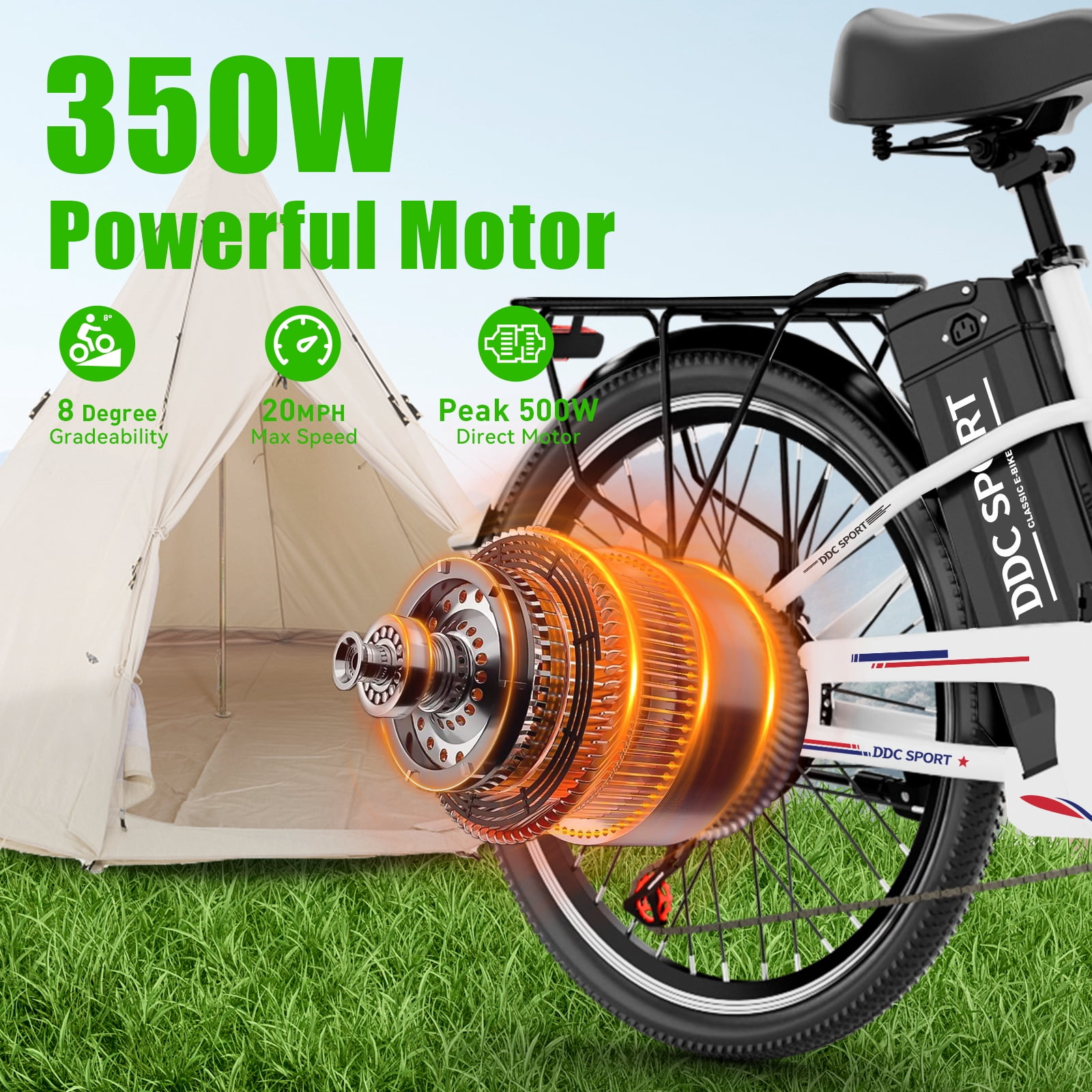 24 Inch Cruiser Electric Bike, E-Bike for Adults, Ebike with 36V 10.4AH Removable Battery, Step Through Ebike for Women Men,City Electric Bicycle,for City Commute