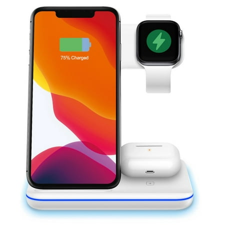 [Big Clear!]3 In 1 Wireless Charger, Wireless Charging Station Compatible With Apple Watch Series 5/4/3/2/1 & AirPods, IPhone 11 Pro Max XS Max XS XR X 8 8 Plus