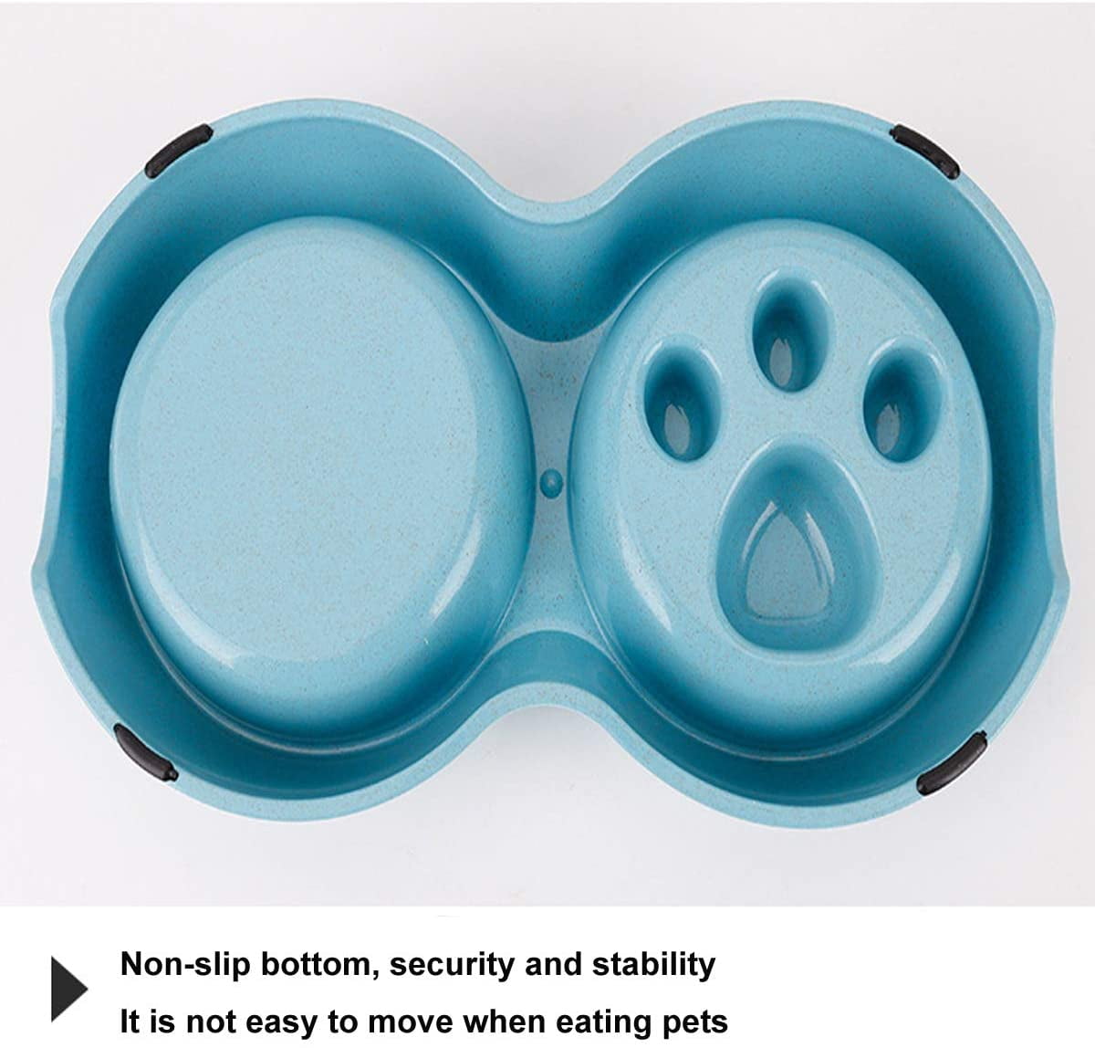 Double Pet Dog Slow Feeder Bowl,Stainless Steel Anti-Choke Puppy Food and Water Feeder for Dogs Cats (Blue)
