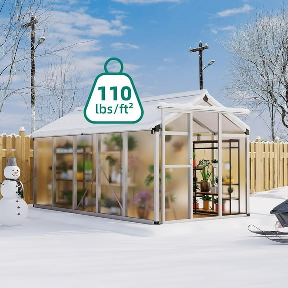 6x10x6.5ft Silver Outdoor Greenhouse, Aluminum Greenhouse with Roof Vents, Heavy Duty Polycarbonate Greenhouse, Easy to Install, Large Walk-In Greenhouse for Backyard, Patio