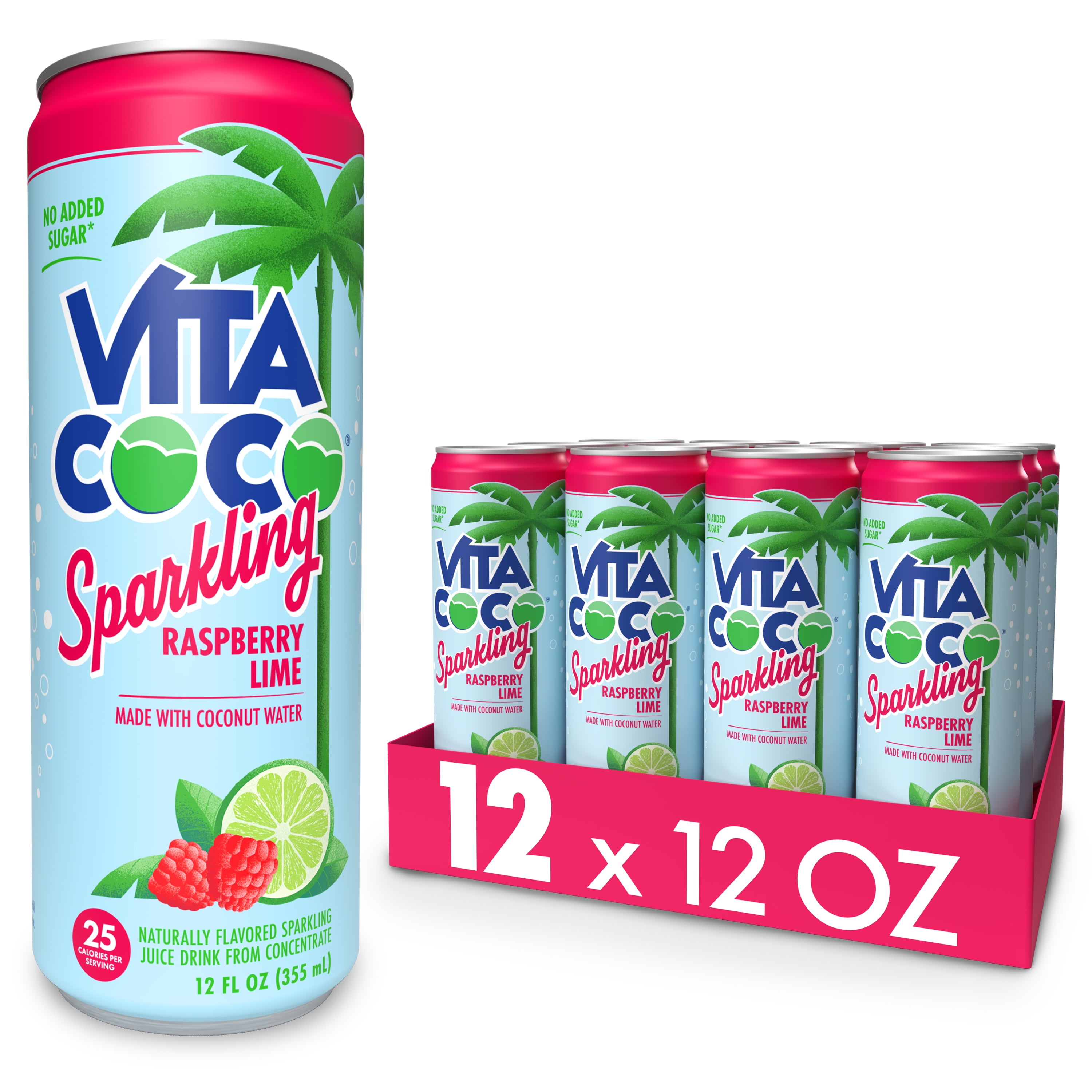 Vita Coco Sparkling Coconut Water, Raspberry Lime, 12 fl oz Can (Pack