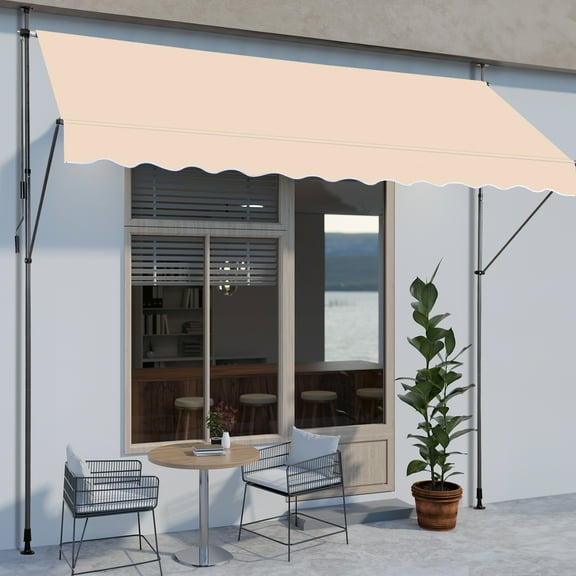 Ktaxon 9.8 x 3.9 Ft Retractable Patio Awning, Adjustable Polyester UV50 Sun Shade Shelter, Water-Resistant and No Drilling Required Awning Canopy for Deck, Balcony - Khachi