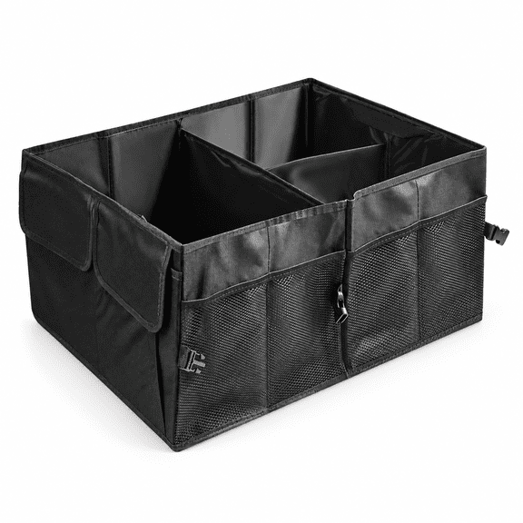 Foldable Black Trunk Organizer for Car, Multi Compartments Collapsible Car Trunk Sundries Organizer with Securing Straps & Skidproof Bottom,22x15.7in