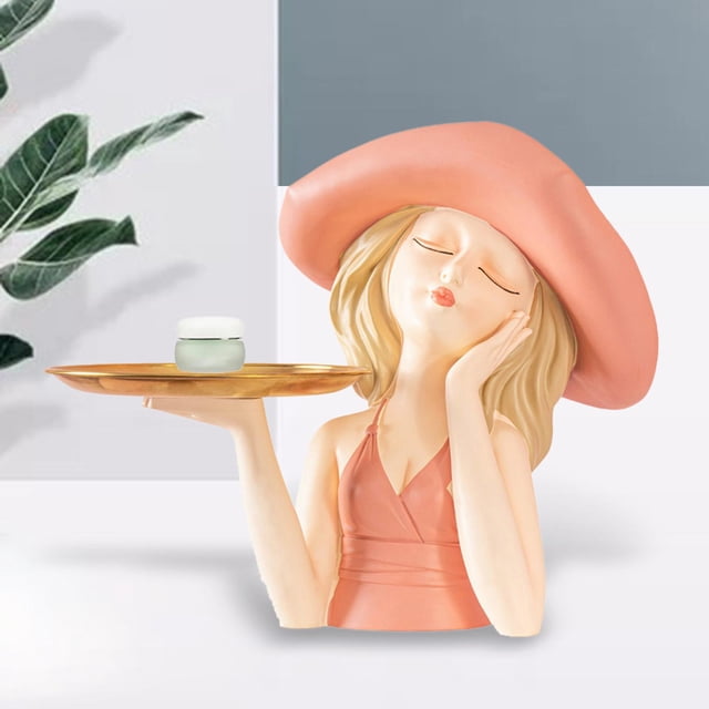 Bandeja de escultura de niña Macarena adorno multifuncional contenedor de artículos diversos Rosado