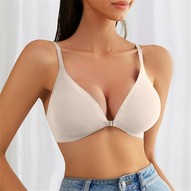 LSLJS Ladies Traceless Comfortable No Steel Ring Breathable Gathering Front Opening Buckle Bra Woman Underwear