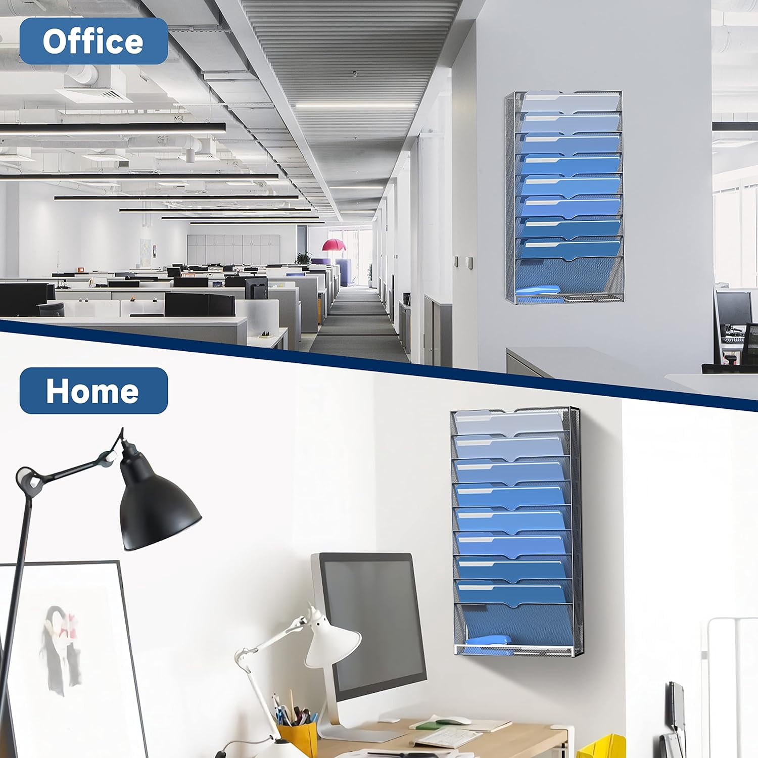 INTIGE Hanging File Organizer Wall File Holder, Wall Organizer for Papers, Folders, Magazines, Office Organization