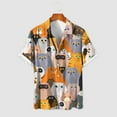thumbnail image 2 of Fshinging Men'S Hawaiian Casual Shirts Cute Cartoon Cat Print Color Block Short Sleeve Button Plus Size Beach Dress Shirt, 2 of 3