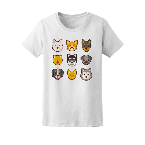 Cute Cartoon Lovely Dog Faces T-Shirt Women -Image by Shutterstock, Female XX-Large