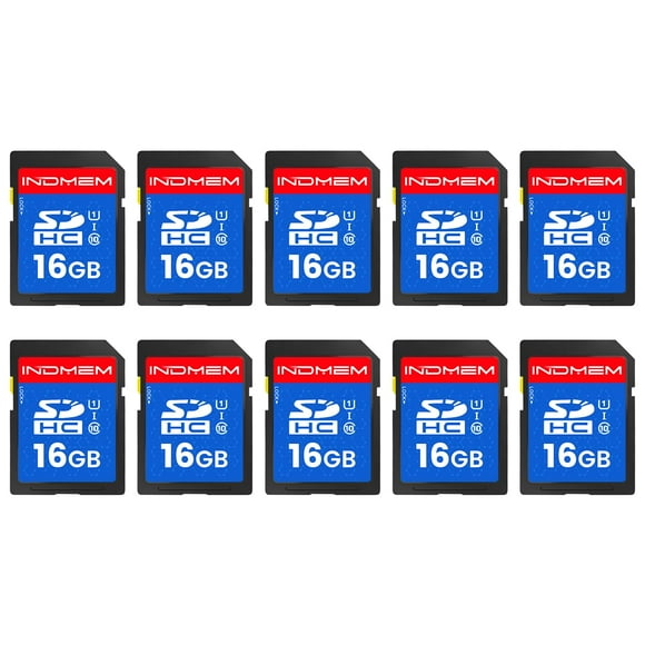 INDMEM SD Card 16GB, 10-Pack UHS-I Class 10 MLC Flash Memory Card, High-Speed Secure Digital Cards for Cameras, DSLR, Action Cams - Reliable Storage