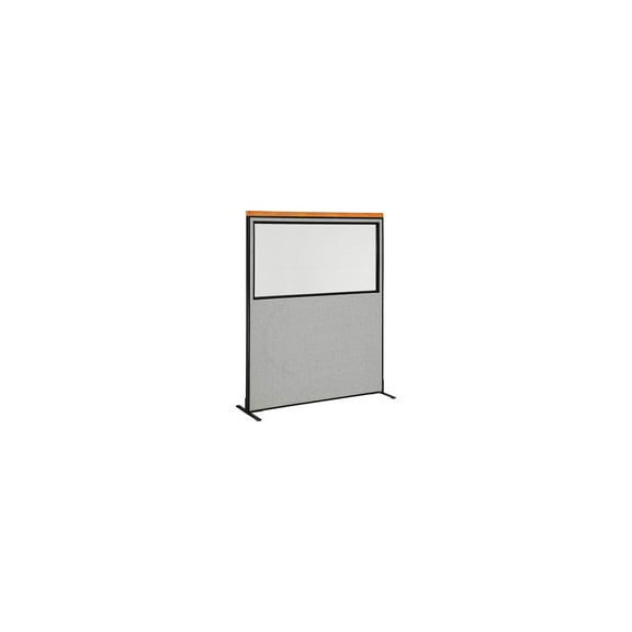 60-1/4"W x 97-1/2"H Deluxe Freestanding Office Partition Panel with Partial Window, Gray