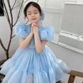 thumbnail image 5 of GYRATEDREAM Girls Square Neck Puff Short Sleeve Ruffle Hem A Line Midi Dress 2-7 Years, 5 of 7