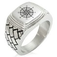 thumbnail image 1 of Stainless Steel Nautical Chaim Compass Geometric Pattern Step-Down Biker Style Polished Ring, 1 of 1
