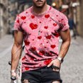 thumbnail image 2 of JINMGG Mens Tops under $5,Men Casual Round Neck Valentine's Day 3D Digital Printing Pullover Fitness Sports Shorts Sleeves T Shirt Blouse,Pink L, 2 of 5