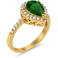 thumbnail image 2 of Divine Creation 2.00 Ct Pear Cut Green Emerald Wedding Engagement Halo Ring 925 Sterling Silver 14K Yellow Gold Plated For Women's -8.5, 2 of 3