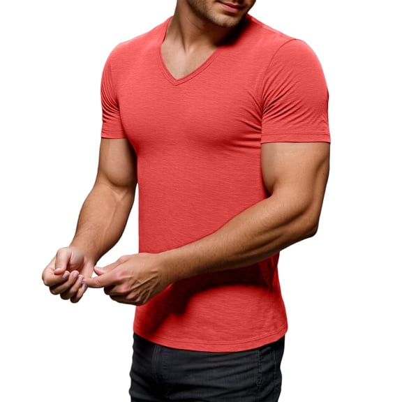 Krdevn Men's V Neck T Shirt Casual Comfortable Breathable Soft Basic Tee for Everyday Wear Home Outdoor Hiking Summer,3XL