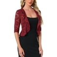 thumbnail image 4 of INSPIRE CHIC Lace Shrug for Women's Evening Wedding Half Sleeve Ruffle Hem Elegant Shrug XS Burgundy, 4 of 5