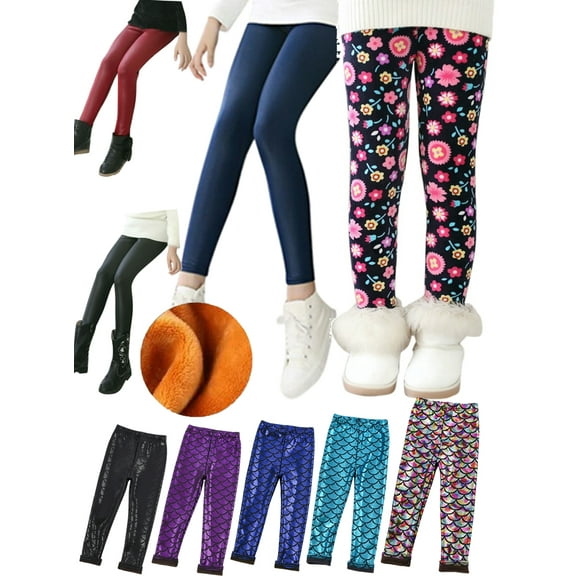BULLPIANO Girl Footless Leggings Fleece Leather Leggings or Cotton Warm Skinny Stretchy Pants 2-12 Years