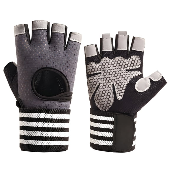 Weight Lifting Gloves for Men & Women, Gym Workout, Padded Half Finger Gloves, with Wrist Support, Anti-Slip Palm Protection, Size L