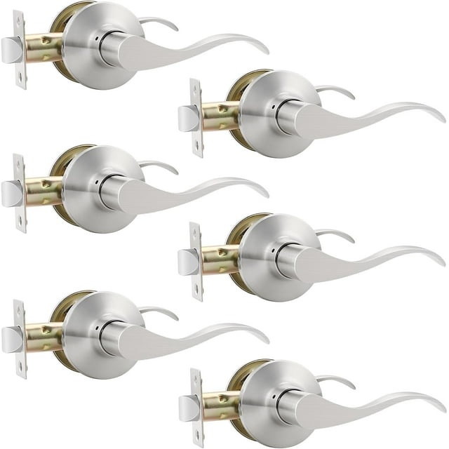 Satin Nickel Door Handle Interior Brushed Nickel Passage Door Lever for Hall and Closet Keyless Door Lock Set Reversible for Left Right Sided Doors Leverset Handleset