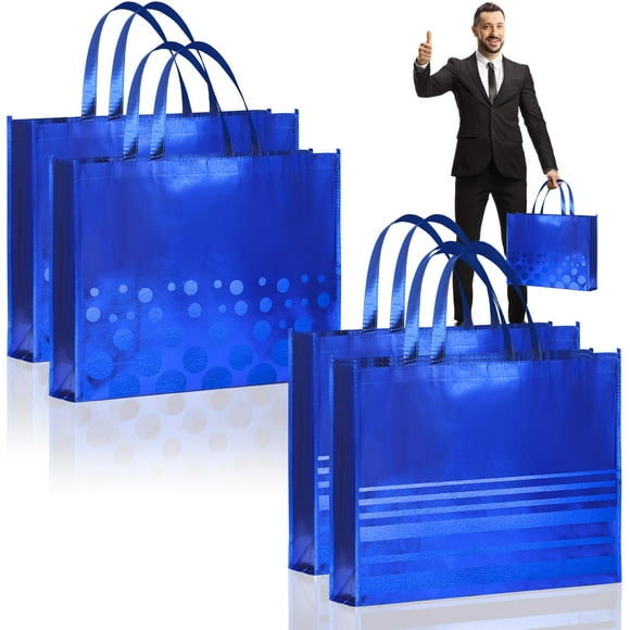Set de Bolsas de Regalo PerKoop 40x50x13 cm Rayas Jumbo Azules 4 Pzs