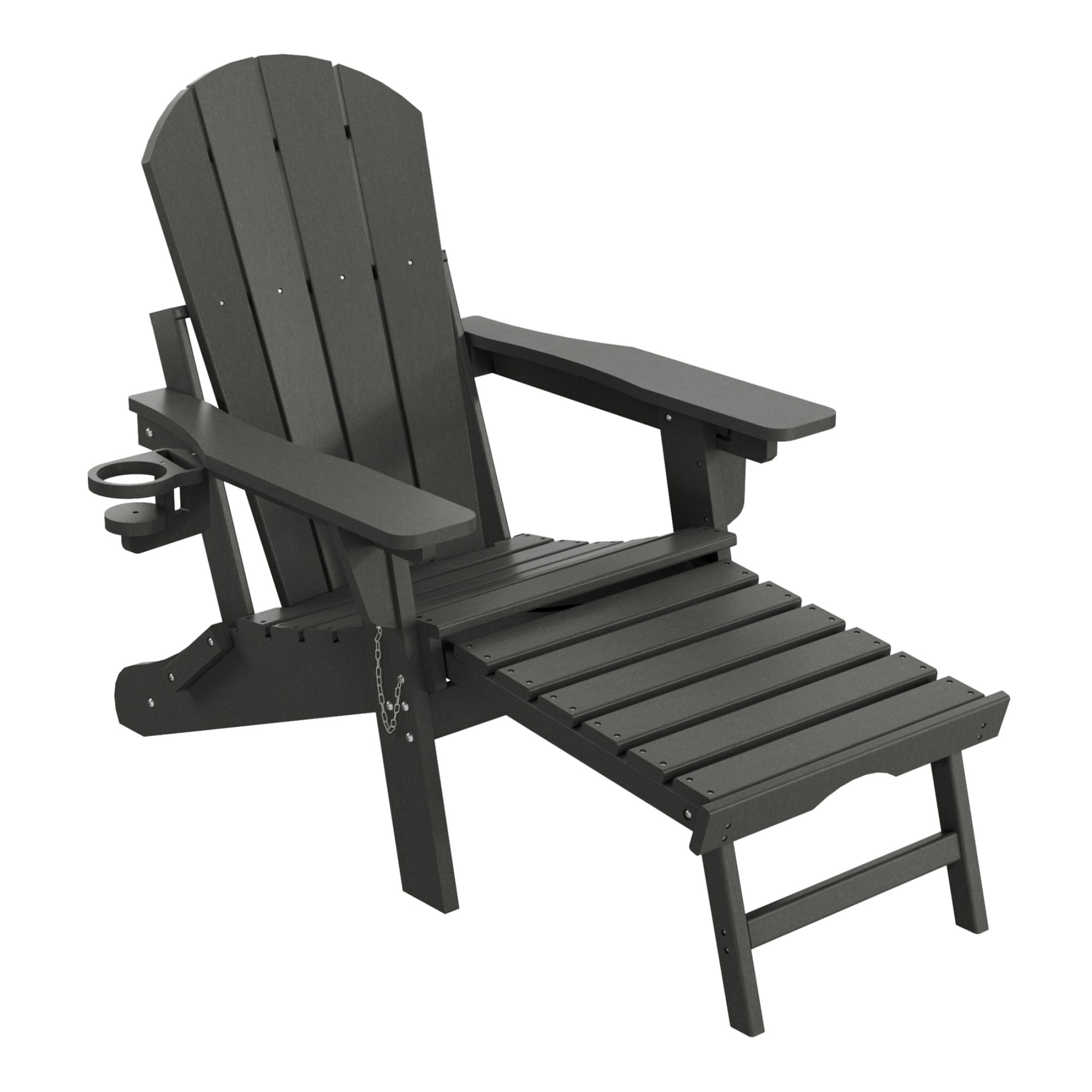 WestinTrends Malibu Folding Adjustable Adirondack Chair with Retractable Ottoman and Cup Holder (Set of 2), Gray
