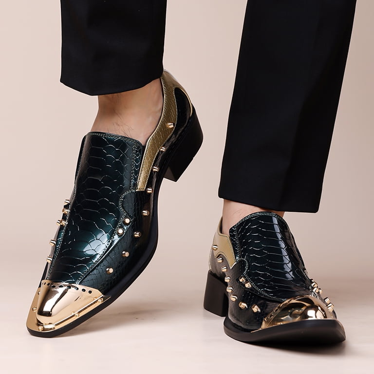 Men's White & Gold Studded Slip-On Dress Shoes