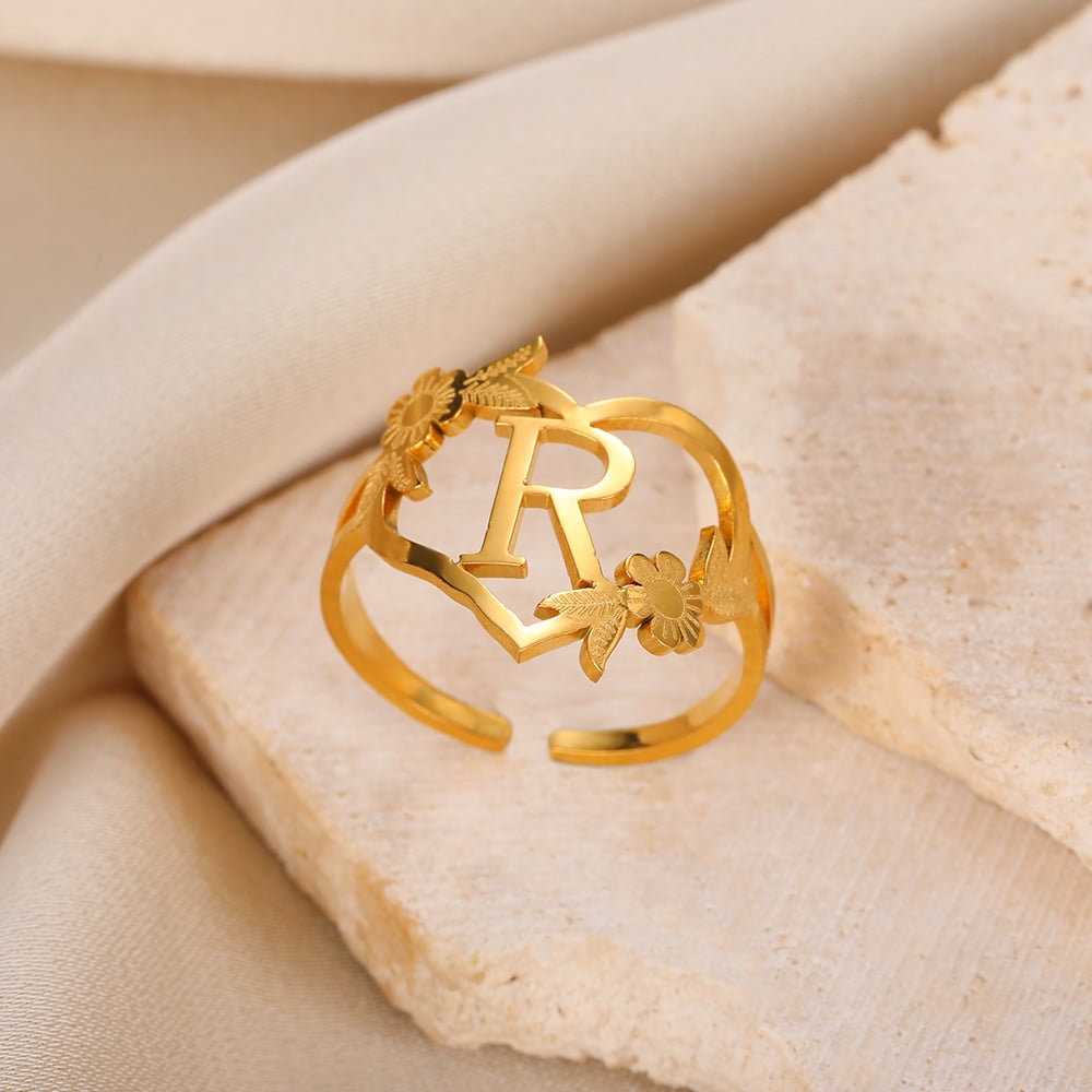 Trend alert: Heart and flowers Initial Ring Gold by Khloe Jewels – KHLOE  JEWELS