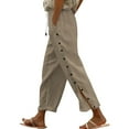 thumbnail image 2 of Soki Linen Pants Women Summer Casual Side Button Drawstring Pants Lightweight Boho Beach Pants Comfy Work Pants, 2 of 6