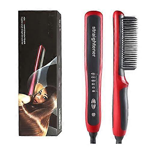 Cepillo alisador de barba y cabello con dientes de cerámica, calentamiento rápido, 6 temperaturas, enchufe australiano, rojo.