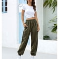 thumbnail image 4 of Pantalones largos para mujer, cintura elástica, Color puro, diseño con bandas en el tobillo, pelusa Extra, pantalones femeninos de moda OD verde XL, 4 of 7