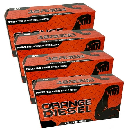 The Orange Diesel,  Orange Nitrile Powder Free Disposable Gloves, Diamond Textured, 6 Mil, Size Large, 4 Boxes