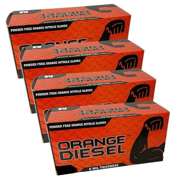 The Orange Diesel,  Orange Nitrile Powder Free Disposable Gloves, Diamond Textured, 6 Mil, Size Large, 4 Boxes