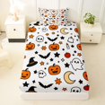 thumbnail image 3 of Manfei Halloween Ghost Print Twin Sheets,Pumpkin With Bat Spider Web Bedding,3pcs,1 Flat Sheet,1 Fitted Sheet and 1 Pillowcase, 3 of 6
