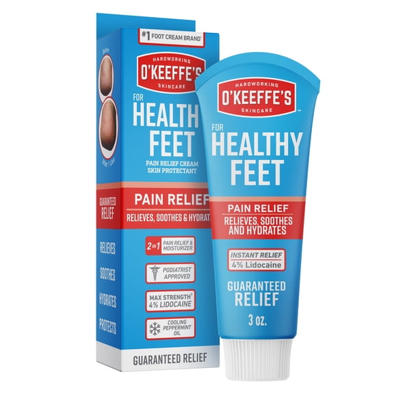 O'Keeffe's Healthy Feet Pain Relieving Foot Cream with Lidocaine, 3oz Tube