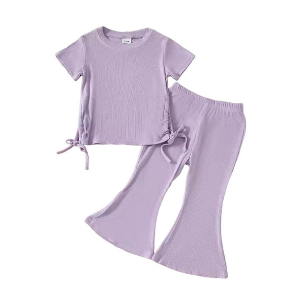 Odeerbi 9M-4Y Conjunto de Verano Para Niñas de Manga Corta de Algodón Con Ribete de Lechuga Pantalones Anchos Conjunto de Dos Piezas