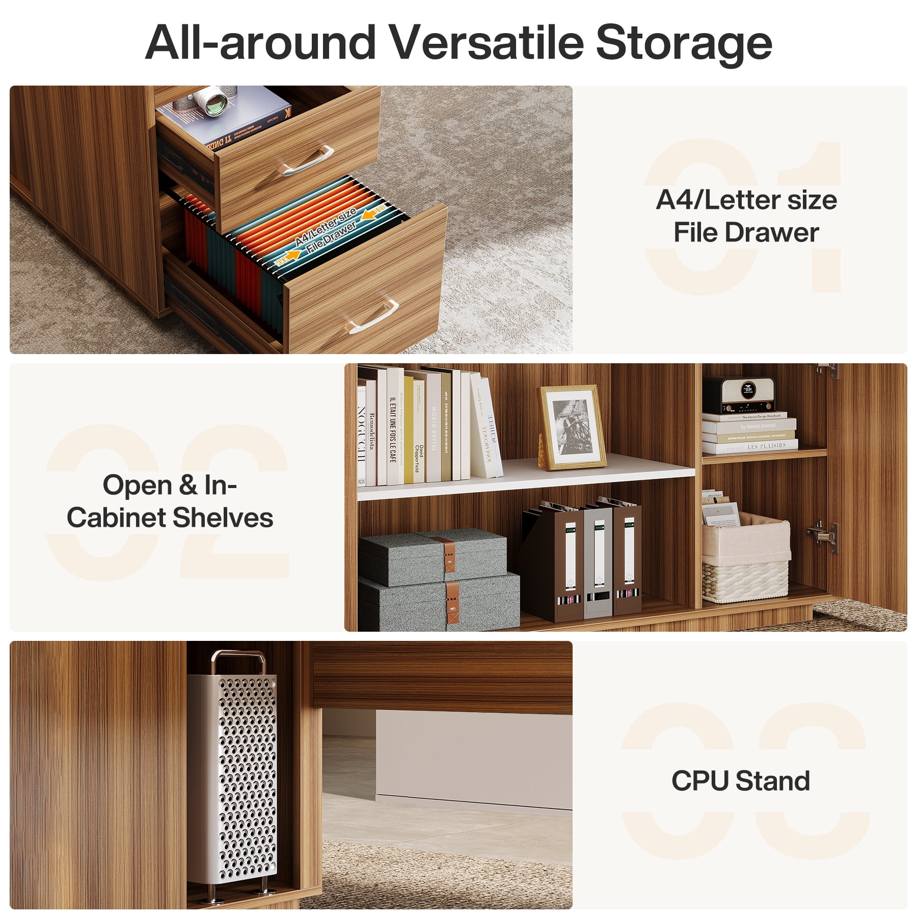 Fnova 85" L-Shaped Executive Desk with Storage Drawers, Modern Office Desk with Adjustable Shelves & File Cabinet, Extra Long Corner Computer Desk for Home Office