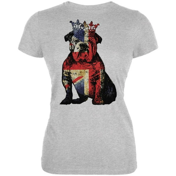 British Bulldog Crown Grunge Flag Juniors Soft T Shirt Heather SM