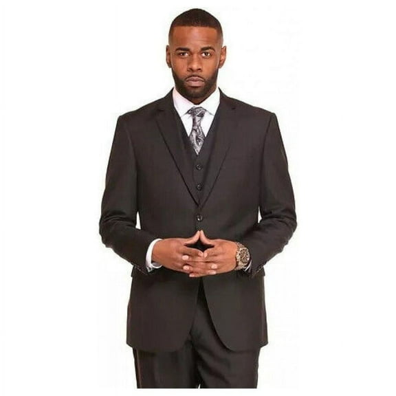 Mens Three Piece Suit Vested VITALI Soft Fabric With Sheen M3090 Black
