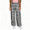 thumbnail image 4 of VEKDONE Womens Plaid Wide Leg Palazzo Pants Casual Baggy Barrel Pants Trendy Elastic High Waist Comfy Straight Trousers with Pockets Black M, 4 of 6