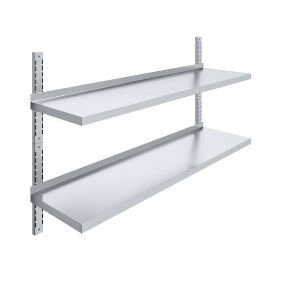 AmGood 16 in. x 60 in. Two-Tier Metal Wall Mount Shelf | Staunless Steel Shelving for Commercial Kitchen, Closet, Garage, Pantry, etc