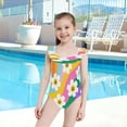 thumbnail image 4 of Girls Ruffle One Piece Swimsuit, Stretchy Fabric for Beach & Pool Activities Smiley Daisy on Rainbow Background, 4 of 8