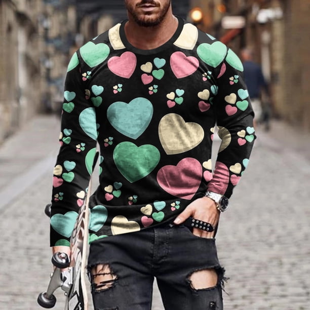 Blusas y camisas de manga larga con cuello redondo para hombre, blusas casuales de manga larga con cuello redondo, blusas estampadas, blusas de poliéster para hombre