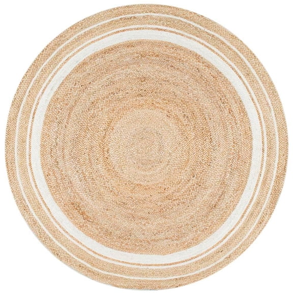 Rikki Braided Border Jute Off-White 8 ft. Farmhouse Round Living Room/Bedroom/Dining Room Area Rug