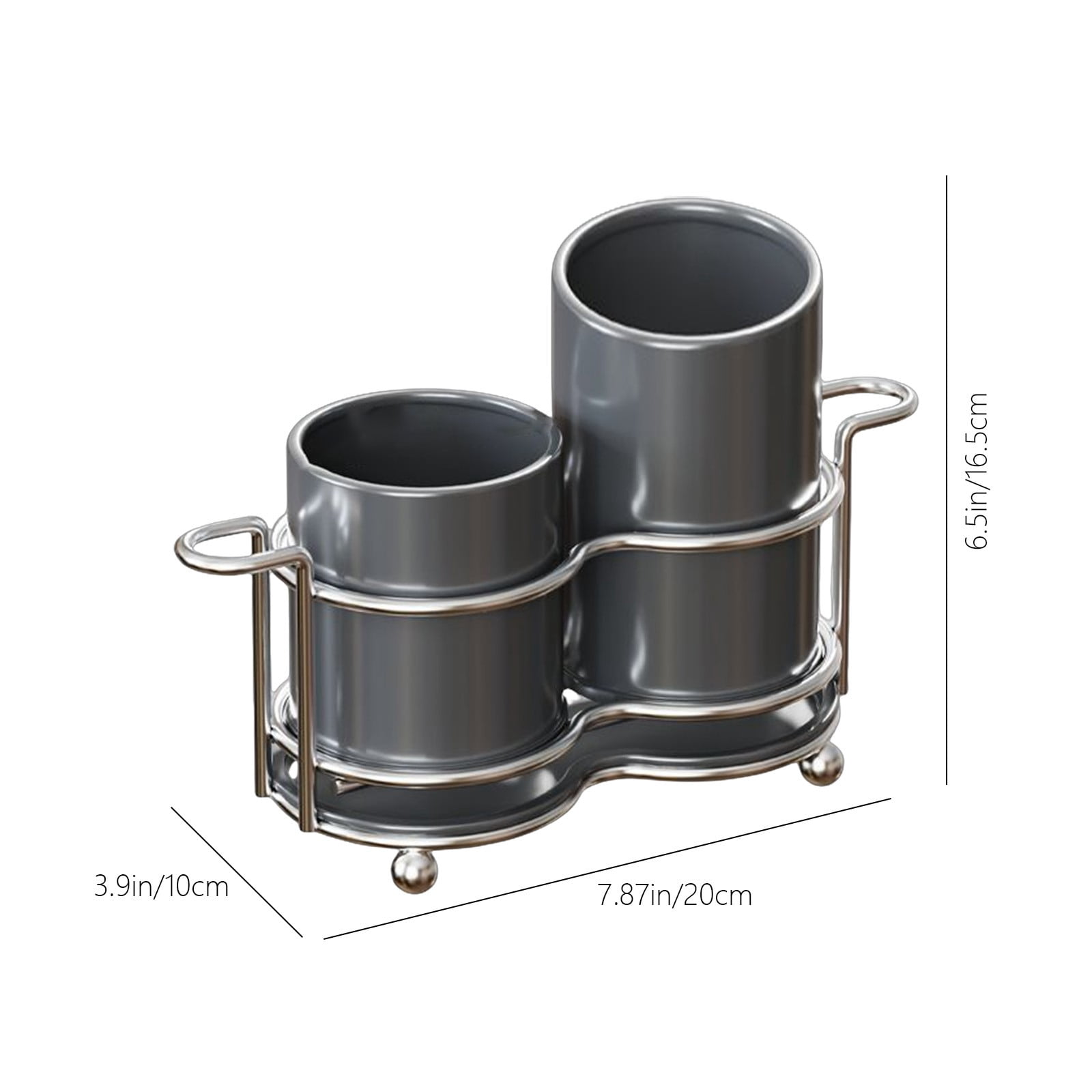 AYktou Metal Utensil Holders, Kitchen Countertop Silverware Organize Tool Stand, Tableware Storage Bucket Spoon Holders with 2 Compartments, Knife Fork Draining Rack Tool Caddy Cutlery Organizer