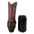 thumbnail image 4 of Rustic Western Red Brown Tooled Leather Scroll Lace Patterns Boot Floral Vase, 4 of 6