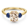 thumbnail image 3 of Gem Stone King 18K Yellow Gold Plated Silver Peach Morganite and Blue Created Sapphire Engagement Ring for Women | 2.10 Cttw | Oval 9X7MM | Gemstone October Birthstone | Size 7, 3 of 6