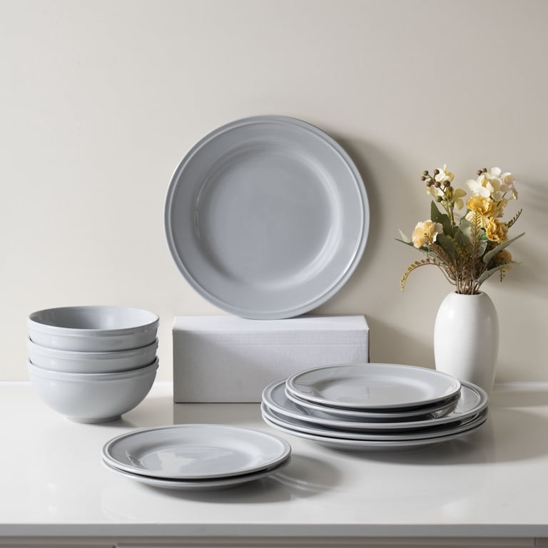 Mainstays Darby 12-Piece Stoneware Dinnerware Set, Gray - Walmart.com